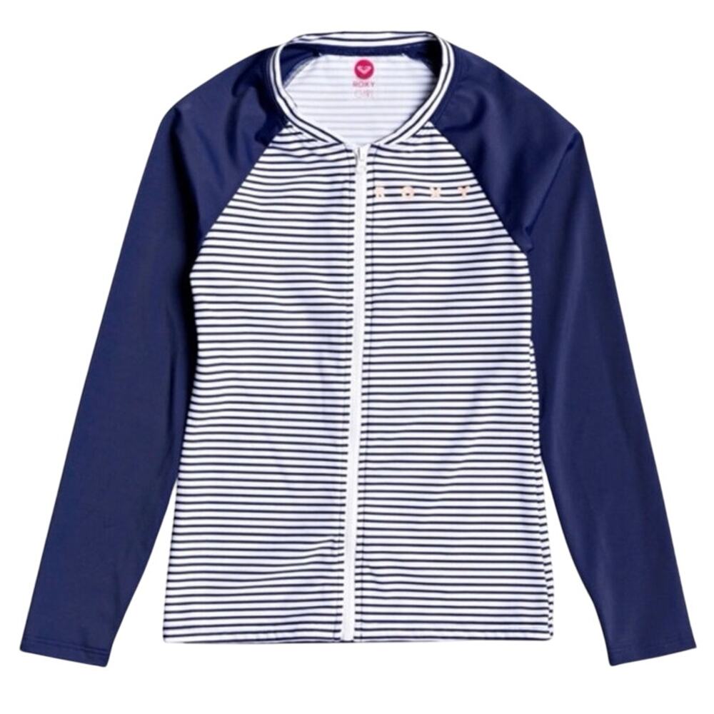 Roxy Surfing Free Blue Striped UPF 50+ Rashguard - Girls 10